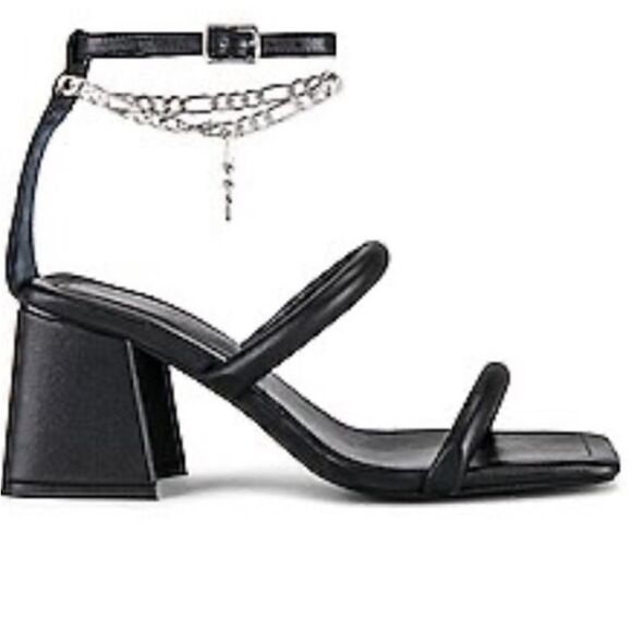 Free People heels Parker chain black sandal & pillow strap 37.5/7.5 to 8 NWT - Picture 2 of 8